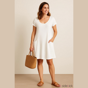 Just Cotton white cotton short sleeve aline dress with pockets Medium summer
